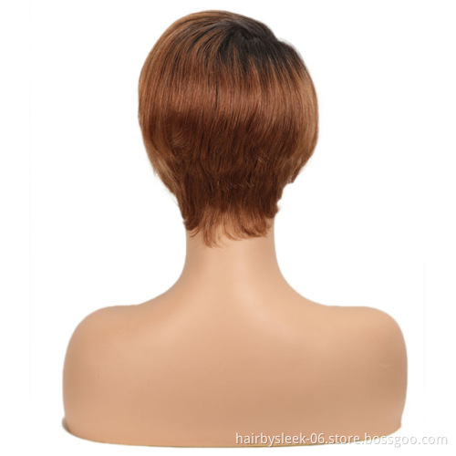Rebecca China vendors Brown Pixie cut lace front wigs Lace T Part Wigs Remy Brazilian Virgin Human Hair Wigs For Black Women